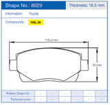 Pagid Racing Front Brake Pad Set No. 8029 for Toyota Yaris Cup/MR2 Spyder