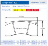 Pagid Racing No. 8037 Rear Brake Pad Set for Porsche 997