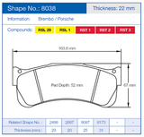 Pagid Racing No. 8038 Front Brake Pad Set for Porsche 997