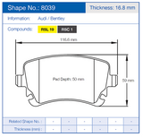 Pagid Racing Rear Brake Pad Set No. 8039 for Audi A4 & A5 & A6 & A7/A8 D3