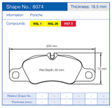 Pagid Racing Front/Rear Brake Pad Set No. 8074 for Porsche 981/718/997/991/992 product image 2
