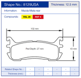 Pagid Racing Rear Brake Pad Set No. 8129 product image 2