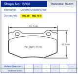 Pagid Racing Rear Brake Pad Set No. 8208 product image 2