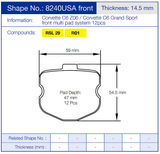 Pagid Racing Front Brake Pad Set No. 8240 product image 2