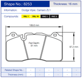 Pagid Racing Front Brake Pad Set No. 8253 product image 2