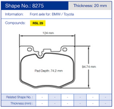 Pagid Racing Front Brake Pad Set No. 8275 for BMW G20/G22 and Toyota Supra