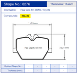Pagid Racing Rear Brake Pad Set No. 8276 for BMW G20/G22 and Toyota Supra