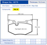 Competition Motorsport Pagid Racing Rear Racing Brake Pads No. 8279