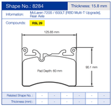 Pagid Racing Rear Brake Pad Set No. 8284 for McLaren 720S/600LT