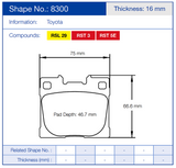 Pagid Racing Rear Brake Pad Set No. 8300 for Toyota GR Corolla/Yaris