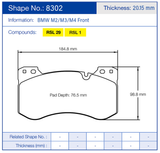 Pagid Racing Front Brake Pad Set No. 8302 for BMW M3 (G80)/M4 (G82)
