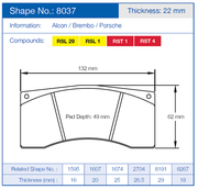 Pagid Racing No. 8037 Rear Brake Pad Set for Porsche 997