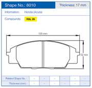 Pagid Racing Front Brake Pad Set No. 8010 for Honda/Acura Civic Type R/S2000/RSX/S2000 (AP1 & AP2)