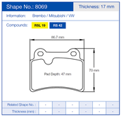 Pagid Racing Rear Brake Pad Set No. 8069