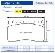 Pagid Racing Rear Brake Pad Set No. 8089 for Mercedes CLS 63 AMG/SLS AMG Black Series