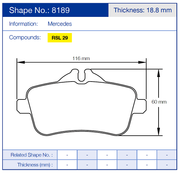 Pagid Racing Rear Brake Pad Set No. 8189 for Mercedes A 45 AMG (W176)/CLA 45 AMG