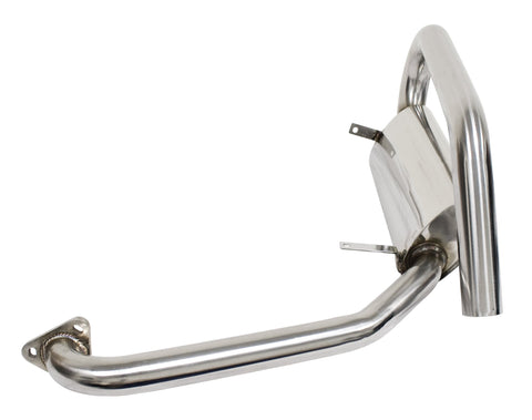 Get a sleek look with the Stainless Steel Hideaway Muffler for P/N 3767 Extractor. This kit fits Type 1 66-73, 1300-1600cc upright engines and includes all necessary brackets, hardware, and gasket. Works seamlessly with 3767 and 3100 headers for optimized performance.