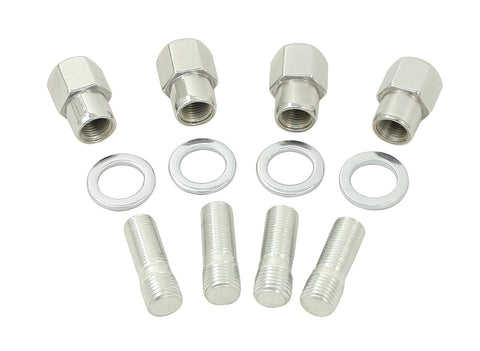 Chrome Nut & Stud Kit, with Flat Washers, M14-1.5 to 1/2-20, (for Mag Wheels) 4 Pair