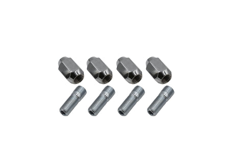 Chrome Nut & Stud Kit, M14-1.5 to 1/2-20, 60 Degree, For Steel Wheels, 4 Pair