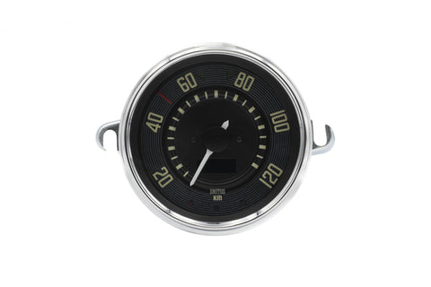 Elevate your Type 1 Beetle with the Black Dial and Chrome Bezel Speedometer from Smiths. This 115mm digital speedometer offers a 0-120 KMH readout and features an odometer, trip readout, and essential warning lights for high beam, oil pressure, and charge. Designed for original dashboard fit, it’s made in the UK with easy "Drive-to-set" programming!