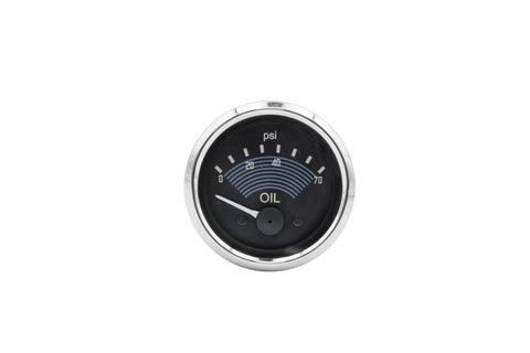 Experience precision and style with the 52mm 0-70psi Chrome Bezel Oil Pressure Gauge for Type 1 VW, made in the UK. This classic gauge features a black dial and a full "V" chrome or black bezel. With a pressure range of 0-70psi (10-180ohms), it integrates effortlessly with the original VW oil pressure sender, providing accurate readings for your engine.