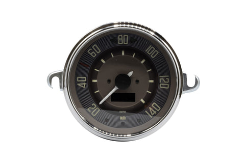 Revitalize your Type 1's interior with our Brown Dial and Chrome Bezel Speedometer. This elegant 115mm speedometer features a digital readout and stylish design with a brown dial and chrome bezel. With a speed capacity of 140 KMH, it includes "Drive-to-set" programming, odometer, trip readout, and critical warning lights for ultimate performance. Order yours today!