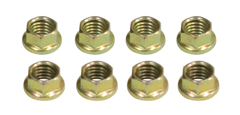 6 Point 8mm Engine Nuts, Gold Zinc Plated, 8 pcs, 8mm-1.25 Thread, uses 10mm Wrench Size
