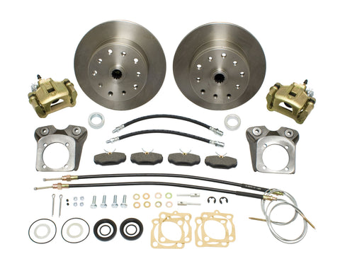 Deluxe Rear Disc Brake Kit, Double-Drilled 5x130 with 14x1.5mm threads / 5x4.75" with 12mm threads I.R.S. 68-72 & Swing Axle 68, Cast Brackets