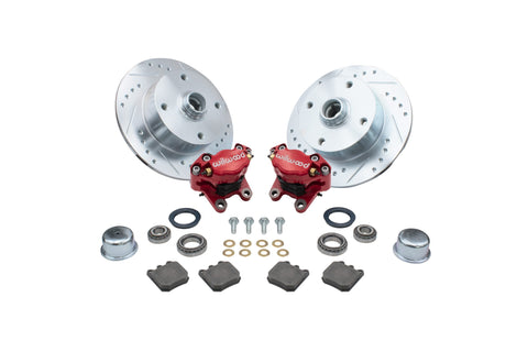 EMPI Ball Joint Front Disc 4/130 Drilled & Slotted Brake Kit with Wilwood Calipers / Red, Without Spindles