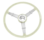 EMPI Banjo Style Vintage Steering Wheel Kit, Silver/Grey, 15 1/2", includes horn button and features finger grips for a classic feel. Shop now at PMB.