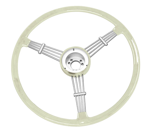 EMPI Banjo Style Vintage Steering Wheel Kit, Silver/Grey, 15 1/2", includes horn button and features finger grips for a classic feel. Shop now at PMB.