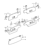 Right Sun Visor Bracket for Porsche 911 (1965-1998) Guaranteed Fitment Limited Lifetime Warranty Heavy Duty Aluminum Base vs OEM Plastic Premium components that meet or exceed OEM specifications Replacement of broken original sun visor bracket instantly resolves loose visor flopping and bouncing OE-style bracket restores original interior appearance 24 Month Unlimited Mileage Warranty #5 in diagram. One required per car. Replaces: 96473131900, 964 731 319 00
