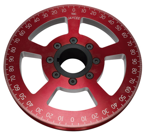 EMPI 5.25" Red Sand Seal Drag Pulley, made from anodized 6061 billet aluminum with 360° timing marks for precision. Shop now at PMB.