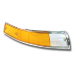 Porsche 911, 912 Front Right Amber and Clear Turn Signal Lens w/ Chrome Trim (1969-71): Replace faded or cracked lenses to boost appearance and resale value. Designed with OE dimensions for easy installation, this USA-spec lens ensures accurate color reproduction. 24-month unlimited mileage warranty. Replaces: 91163192203. #34 in Diagram.