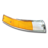 Porsche 911, 912 Front Right Amber and Clear Turn Signal Lens w/ Chrome Trim (1969-71): Replace faded or cracked lenses to boost appearance and resale value. Designed with OE dimensions for easy installation, this USA-spec lens ensures accurate color reproduction. 24-month unlimited mileage warranty. Replaces: 91163192203. #34 in Diagram.
