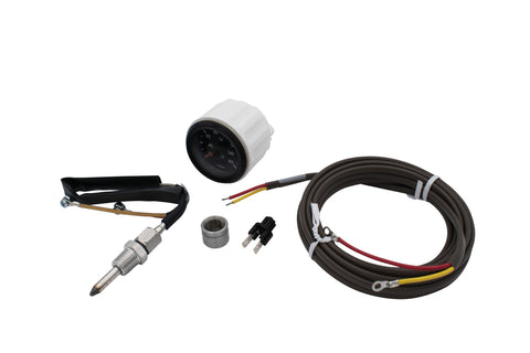 Enhance your vehicle's capabilities with our Cockpit Series Pyrometer Kit! Designed with a stylish black face, clear white numerals, and a bold red pointer, this kit provides precise temperature readings up to 1600 degrees. It includes all required hardware and a sending unit for easy installation. Perfect for performance enthusiasts—get yours now!