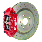 When it comes to bigger brakes, Brembo is the household name. This kit comes with a pair of GT 4-Piston, calipers that are loaded with FM1000 pads set up for street/performance use. You'll also get a pair of massive (323mm x 28mm) Cross Drilled, rotors, all of the brake lines and  mounting hardware. 